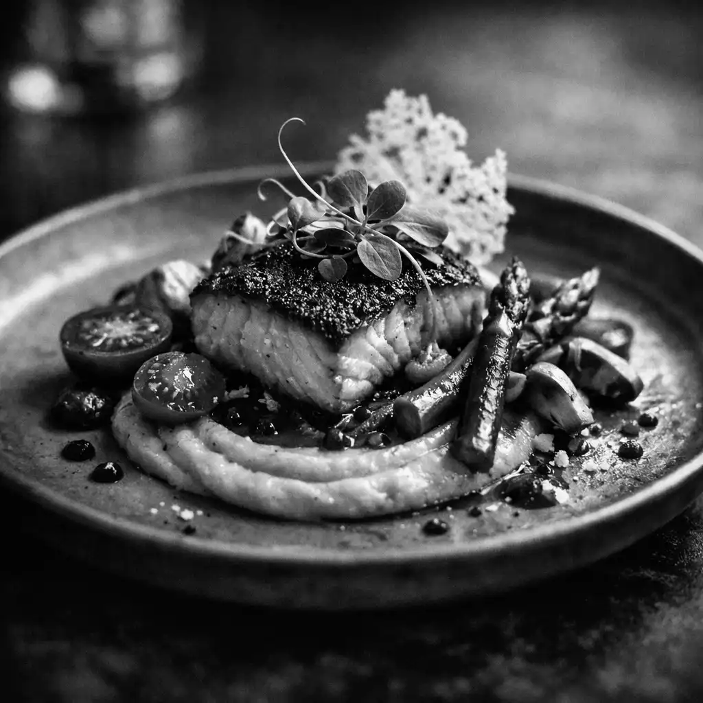 Plated dish from Slate and Willoow gallery with dark table setting
