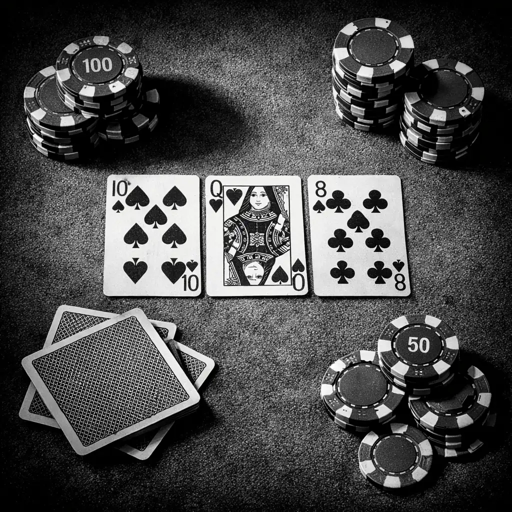 Close-up of a poker table with cards and chips at Slate and Willoow